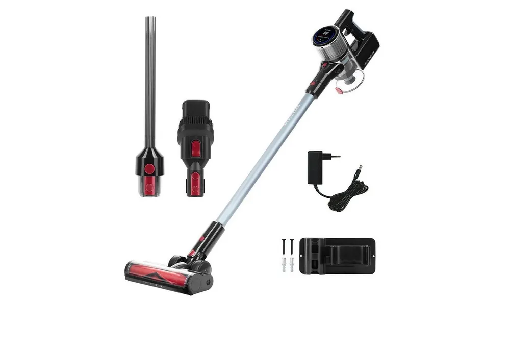 Genius Akku-Hand-und Stielstaubsauger Invictus X9 Facelift Kabellos 12-tlg., Akkustaubsauger Kabellos, 380 W, Beutellos HEPA 3 Fach Filtersystem, LED Wandhalterung bis zu 55 Min für Hartböden Teppich Tierhaare