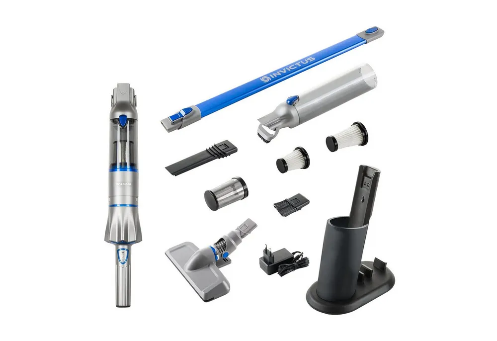 Genius Akku-Handstaubsauger INVICTUS ONE 2.0 Hand- und Bodenstaubsauger Set 16-tlg. dunkelblau, beutellos, für Böden, Möbel, Polster, Fugen, Auto und schwer erreichbare Stellen
