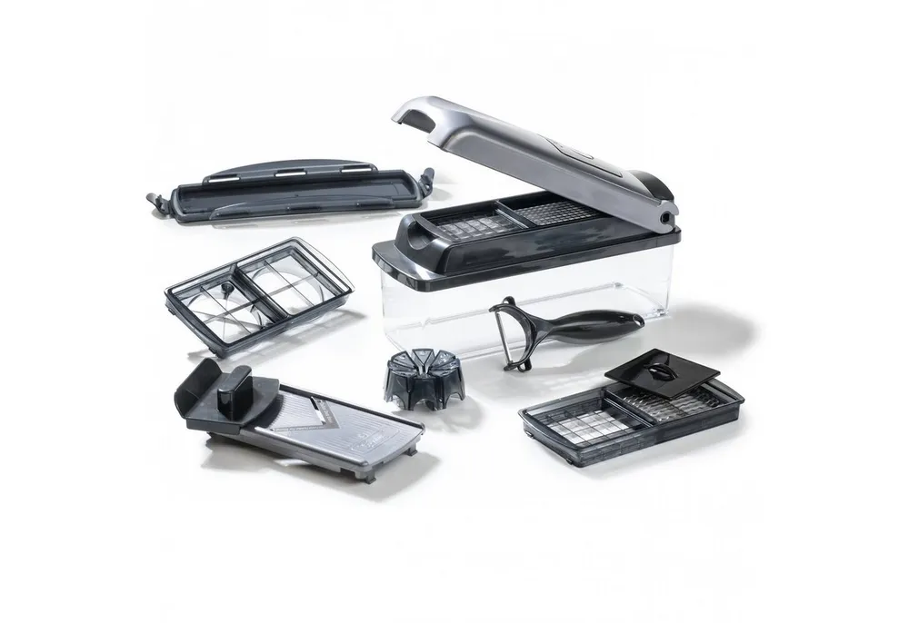 Genius Gemüseschneider Genius Nicer Dicer Plus (12 Teile) Gemüseschneider, Klingen aus extrem scharfem, gehärtetem Edelstahl in G-NOX-Qualität