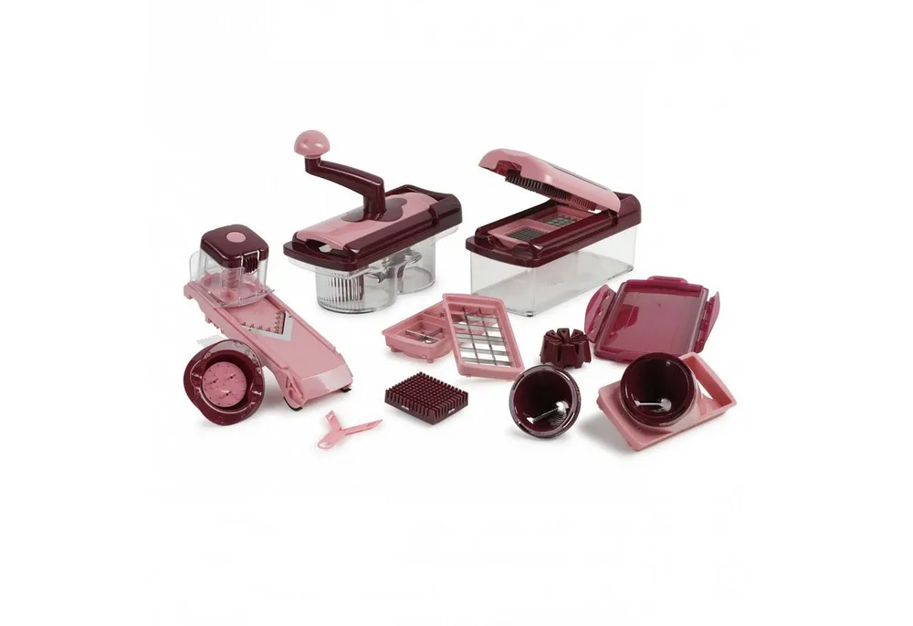 Genius Gemüseschneider Genius Nicer Dicer Fusion Smart Set (23 Teile) inkl. Twist, rubinrot, 23 Teile, Würfel, Stifte, Gemüsehobel mit 1250ml Fassungsvolumen
