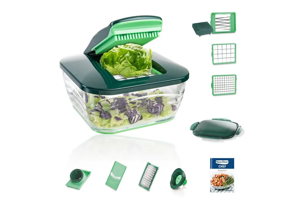 Genius Gemüseschneider Genius Zerkleiner Nicer Dicer Chef 15 Teile Gemüsehobel, Würfelschneider, Tomatenschneider, Zwiebelschneider, Gurkenhobel