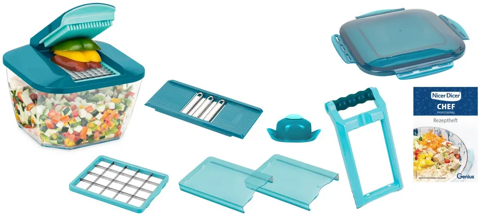 Genius Gemüseschneider Nicer Dicer Chef Professional, Set 12-tlg., in ORIGINAL Nicer Dicer Qualität mit mehr Funktionen und Zubehör