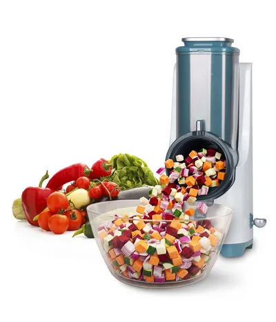 Genius Gemüseschneider Nicer Dicer Electro PRO Set 32-tlg., sage, Gemüseschneider, 80 W, Präzise und gleichmäßige Ergebnisse in Sekundenschnelle