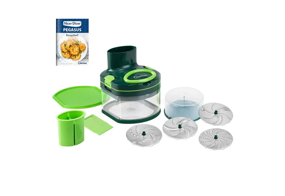 Genius Gemüseschneider Nicer Dicer Pegasus manueller Food Processor Deluxe Set 14-tlg., platzsparende Aufbewahrung und besonders schnelle Reinigung