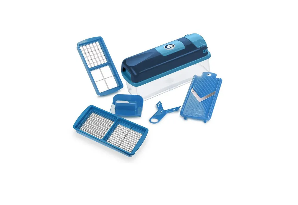 Genius Gemüseschneider Nicer Dicer smart Set 6-tlg. blau, Spülmaschinengeeignet, Schneid-Deckel mit Selbstreinigungsfunktion!
