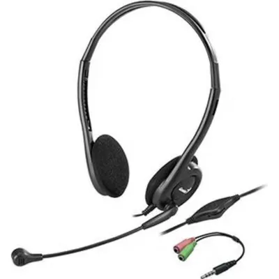Genius HS-200C kabelgebundene USB-Büro-Kopfhörer mit Mikrofon und Adapter schwarz