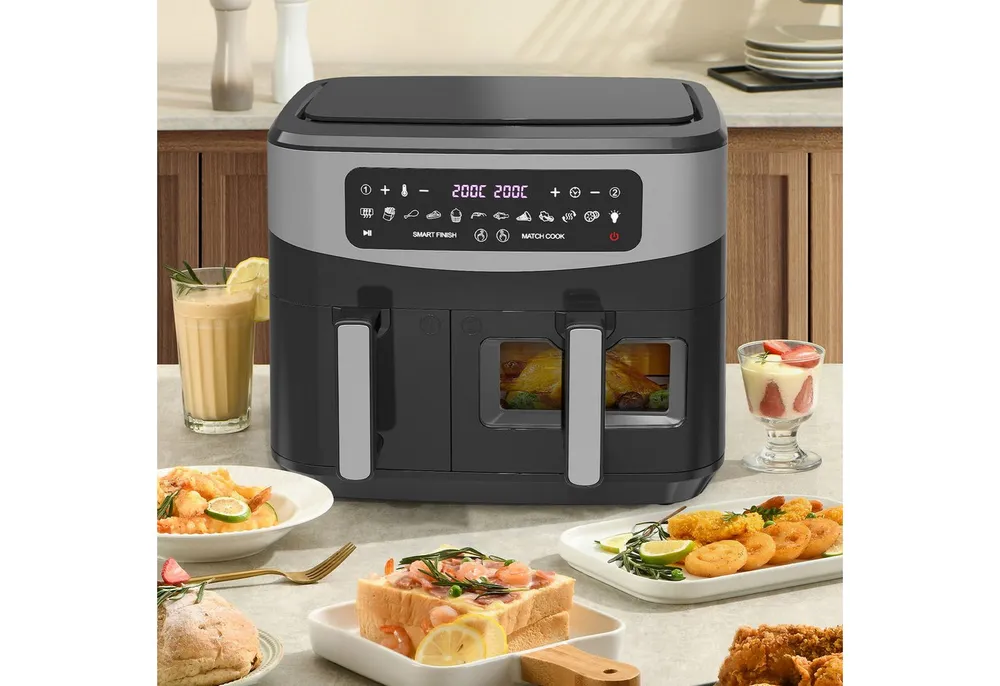GIDGIMO Heißluftfritteuse 10L XXL Doppelkammer Heißluftfritteuse mit 230°C, 12-in-1 Programmen & Touchscreen – Smart&Match Funktion für gesundes, fettarmes Kochen ohne Öl, 2800 W, Fassungsvermögen: ‎10 Liter