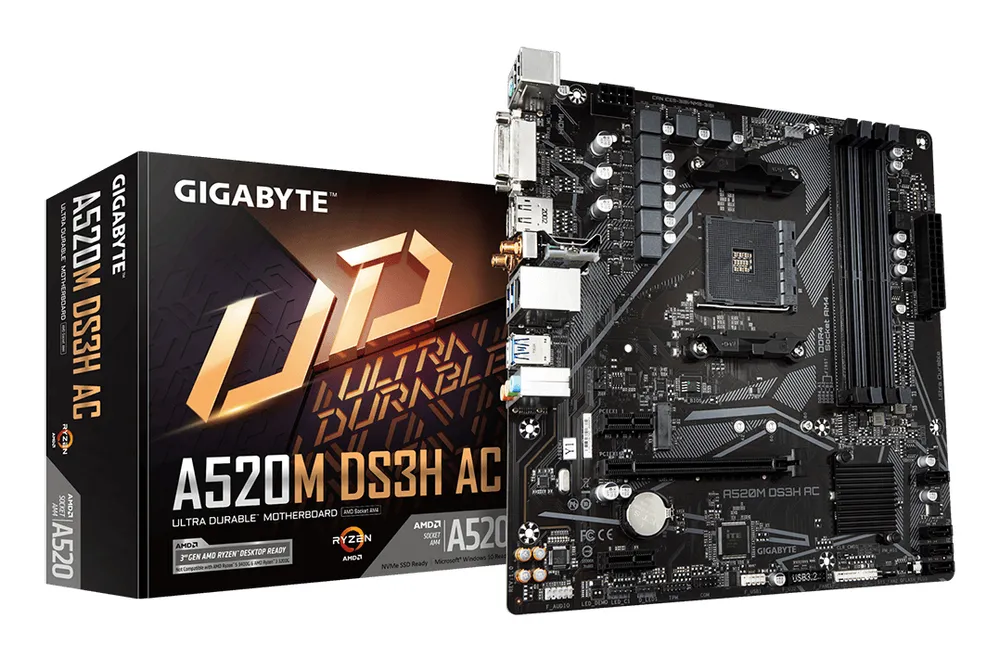 Gigabyte A520 Micro-ATX AM4 A520M DS3H AC WiFi 5 DDR4 PCIe M.2-Hauptplatine