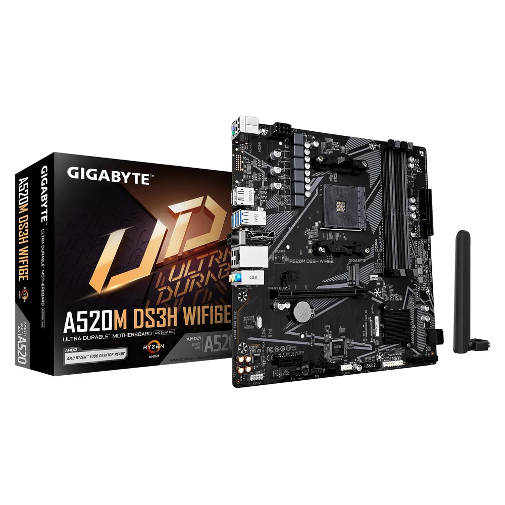 Motherboard GIGABYTE A520M DS3H WIFI6E AMD A520 AM4 DDR4 Micro ATX WiFi 6E Bluetooth 5.3