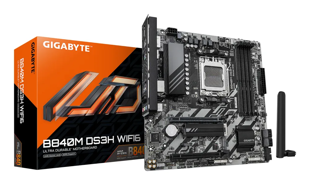 Motherboard Gigabyte B840M DS3H AMD B840 Sockel AM5 DDR5 Micro ATX WiFi 6 2.5GbE M.2 RAID