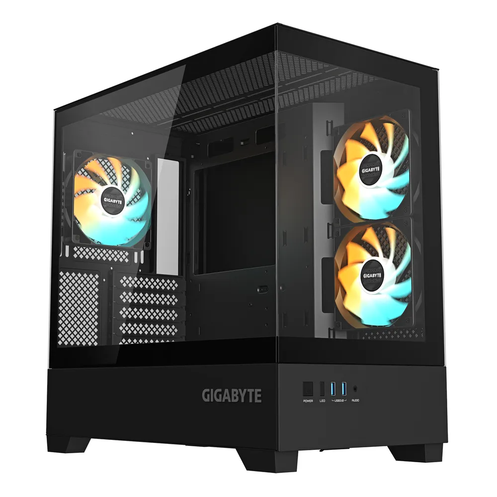 Gigabyte C201 Panoramic Black ATX-PC-Gehäuse mit gehärtetem Glas und 3 RGB-Lüftern