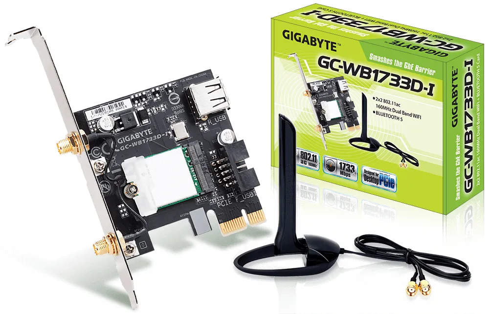 Tarjeta de Red Gigabyte GC-WB1733D-I PCI Express 1733 Mbit/s Wi-Fi 5 Bluetooth 5.0
