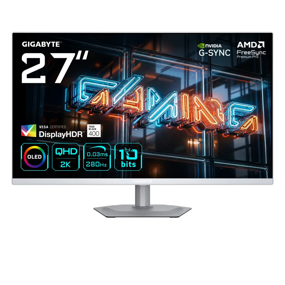 Monitor GIGABYTE MO27Q2A ICE 27" QHD 280Hz QD-OLED FreeSync G-SYNC HDR400 Höhenverstellbar