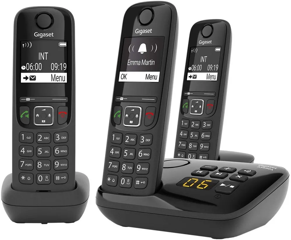 Gigaset Gigaset AS690A Trio - 3 Schnurlose Telefone mit Anrufbeantworter Schnurloses DECT-Telefon (Mobilteile: 3, Freisprechen & Anrufschutz & einstellbare Klangprofile)