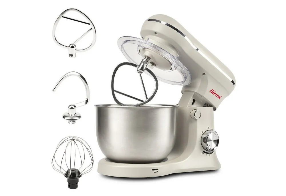 Girmi Küchenmaschine IM2101 Gastronomo IM21, Edelstahlschüssel, Planetenrührwerk, 1500 W, 5 l Schüssel, 10 Geschwindigkeiten, Pulse-Funktion, Knethaken, Rührer, Schneebesen