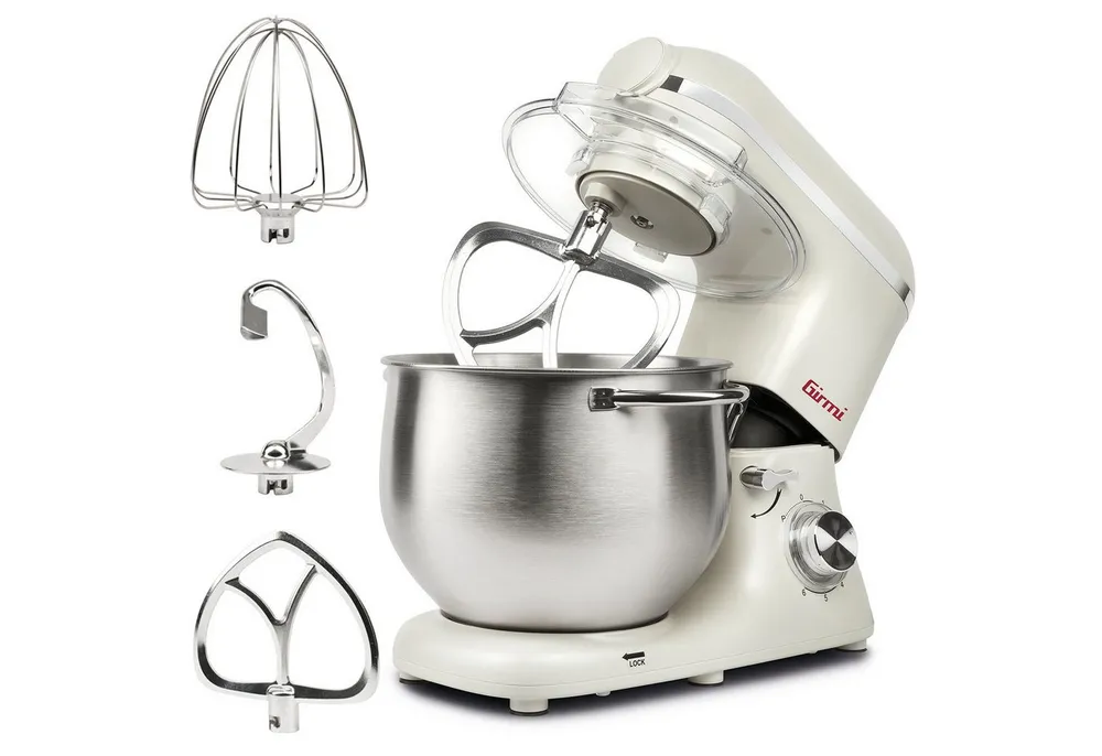 Girmi Küchenmaschine IM5001 Gastronomo Plus IM50, Planetenrührwerk, 2200 W, 8 l Schüssel, 8 l Edelstahl-Schüssel, 6 Stufen, Pulse, bis 3 kg Teig, Zubehör