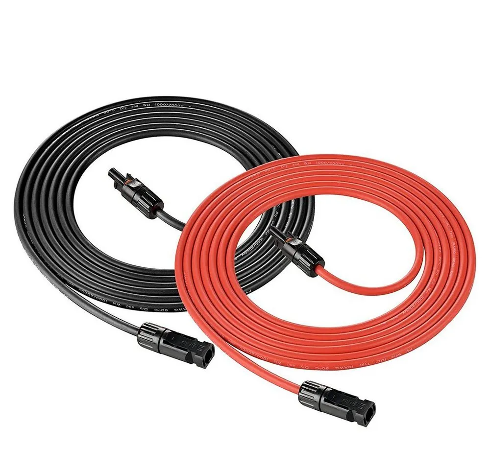 GLIESE 6mm² Rot+Schwarz Solarkabel, PV Verlängerungskabel 1000V DC 1m bis 10m Solarkabel, (200 cm), Plug & Play, Kabellänge (wählbar): 1 m / 2 m / 3 m / 5 m / 10 m
