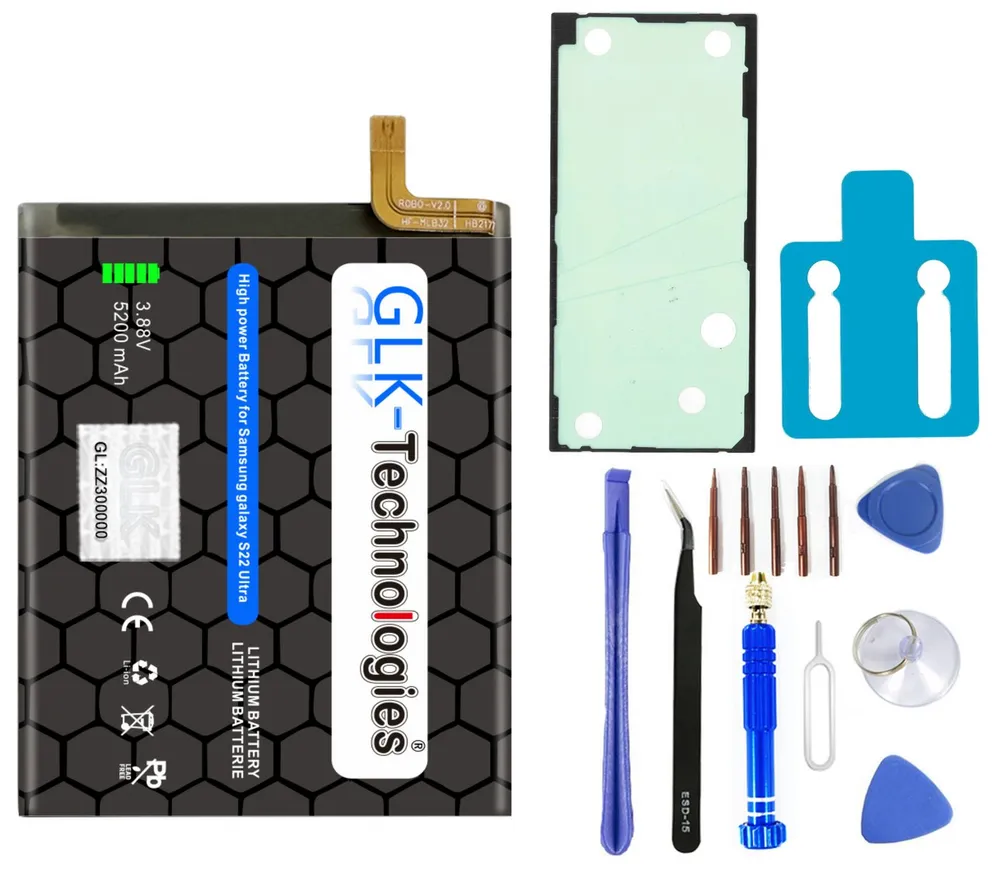 GLK-Technologies Samsung Galaxy S22 Ultra (S908B) Handy-Akku 5200 mAh, Inklusive Profi Werkzeug Set