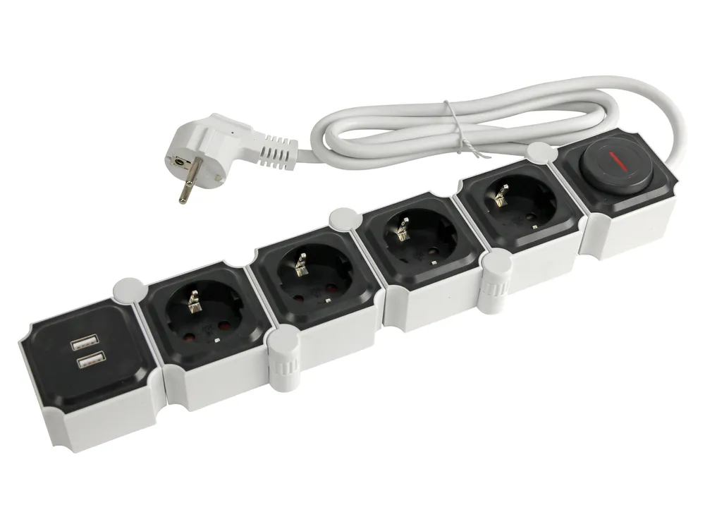 Steckdosenleiste, GT-WSL-01-F, 4-fach, Schaltbar, USB, weiß/schwarz