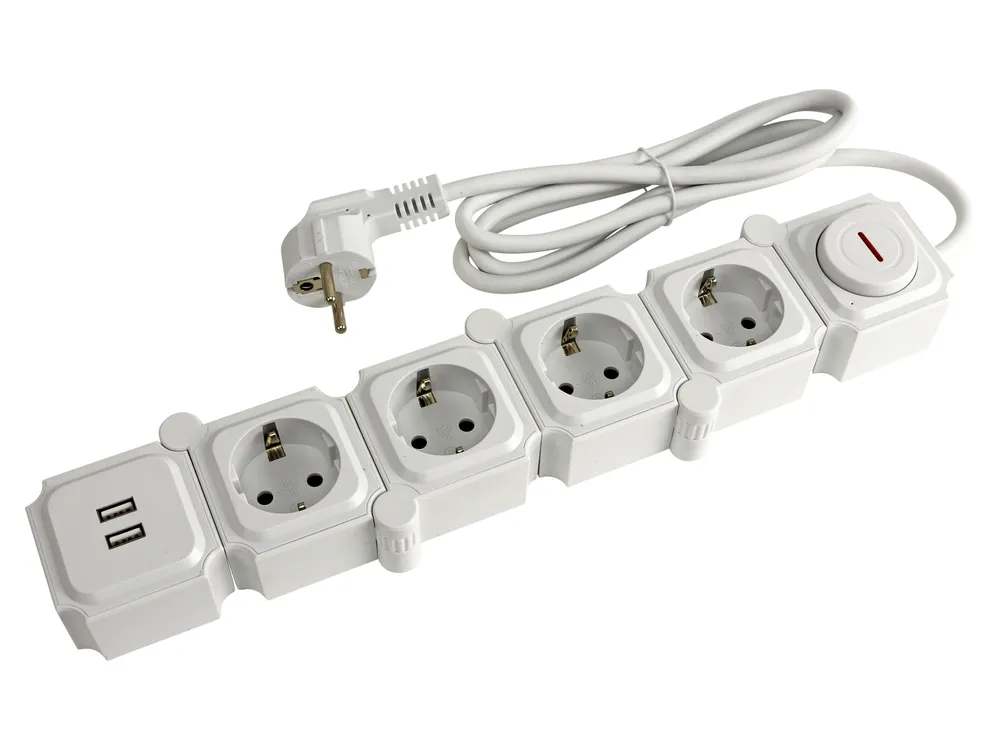 Steckdosenleiste, GT-WSL-01-F, 4-fach, Schaltbar, USB, weiß