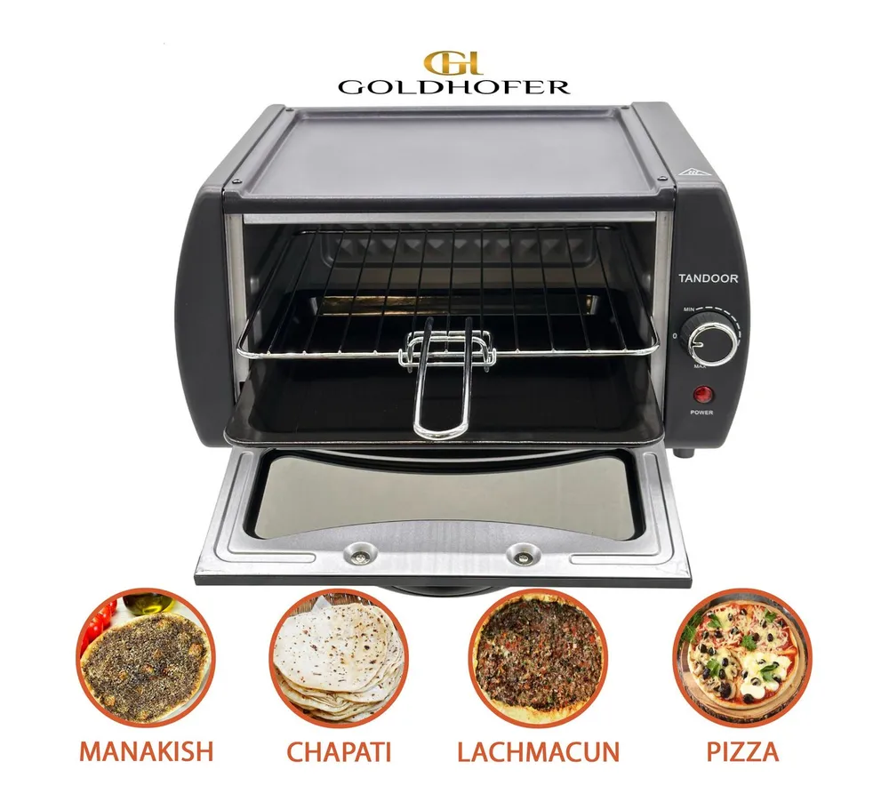 Goldhofer Pizzaofen Premium Elektrischer Tandoor-Ofen mit Grillrost & Backblech, inkl. Grillrost und Backblech, Restaurant-Qualität