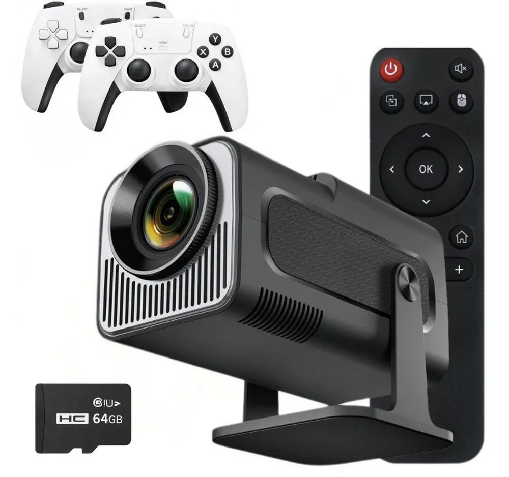 Goldstern-Tech 2 in 1 Projektor Beamer (3000 lm, 2000:1, 1280 x 720 px, Geschenkidee – 2 Gaming-Controller, Android 13, WiFi 6 & Bluetooth 5.4)