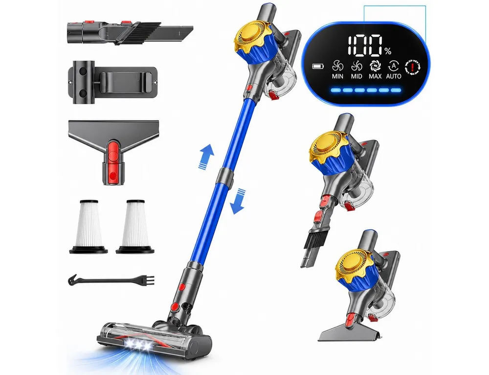 Goldstern-Tech Akku-Hand-und Stielstaubsauger, 450 W, beutellos, bis zu 50 Min Laufzeit, LED-Display, HEPA-Filter