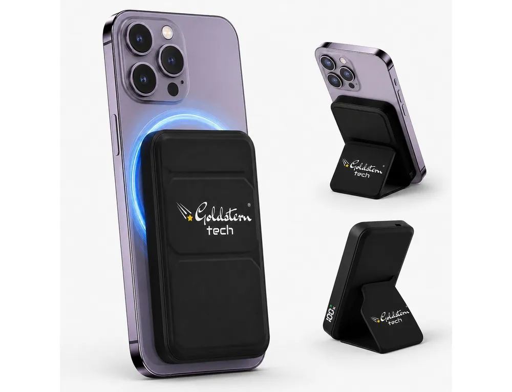 Goldstern-Tech MagStand 10K Powerbank Schnelladefunktion, MagSafe Externes Ladegerät 15W 10000 mAh, magnetischem Wireless Charging, LED-Anzeige, Klappständer & USB-C
