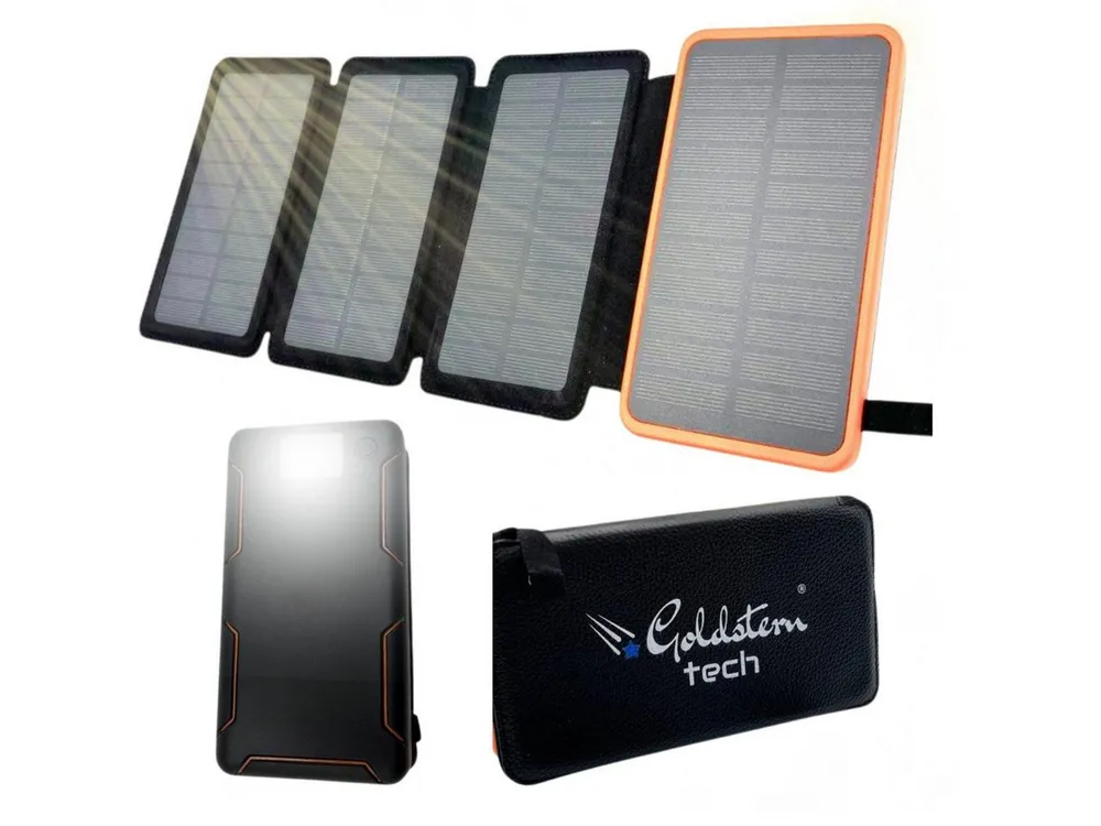 Goldstern-Tech SolarPower 38K Solar Powerbank 15W Schnellladefunktion 36800 mAh, 4 faltbaren Solarpanels, QC 3.0 Schnellladefunktion, USB-C Anschluss