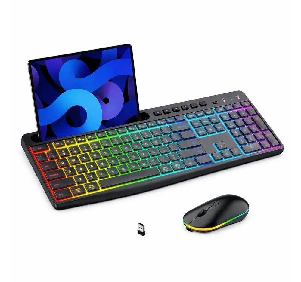 Goldstern-Tech Wireless-Tastatur (Kabelloses Tastatur-Maus-Set mit RGB, USB-C, 2,4 GHz Funkverbindung)