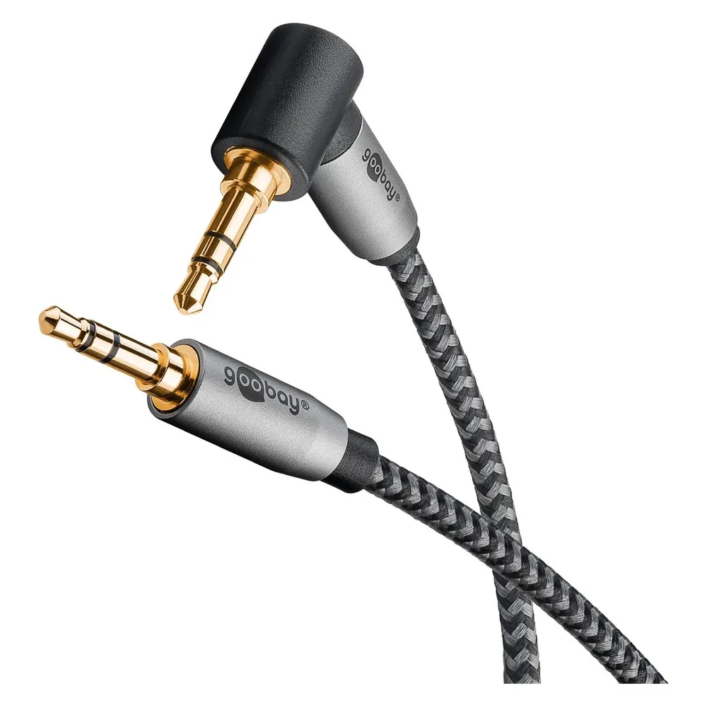 Goobay Audio Verbindungskabel AUX, 3,5 mm stereo, 90°, 2 m, Sharkskin Grey