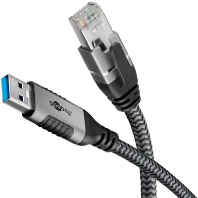 Adapterkabel Goobay 70693 USB A zu RJ-45 Cat6 7,5 m Schwarz Silber