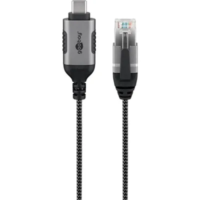 Kabel Adapter Ethernet USB-C 3.2 Gen2 auf RJ-45 Goobay 74407 10 m Schwarz/Silber