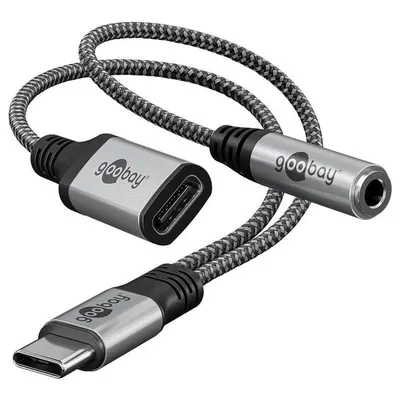 Kabel Goobay 74524 USB-C auf USB-C 3.5 mm Audioadapter 1,5 m Schwarz/Grau
