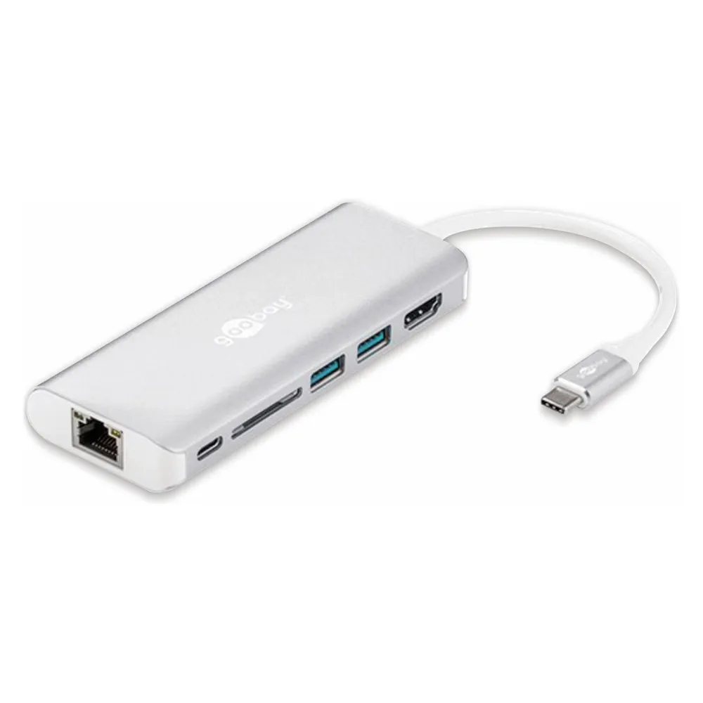 USB-C-Multiport-Dock Goobay 76788 4K HDMI LAN SD Aluminium Silber
