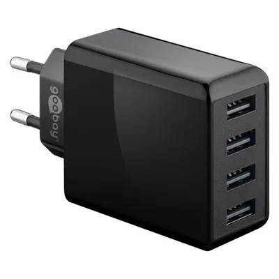 Goobay 4-fach USB-Ladegerät, mehrfach USB-Ladegerät, 30W, lädt bis zu 4 Geräte gleichzeitig, schwarz