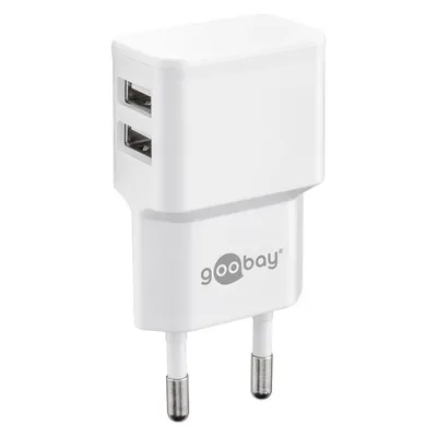 Goobay Dual Ladeset 2,4 A, Netzteil mit 2x USB-Ausgang inklusive USB-Ladekabel, weiss