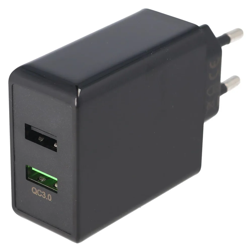 Goobay Dual-USB Schnellladegerät USB QC3.0 28W schwarz, lädt bis zu 4x schneller als Standardladegeräte