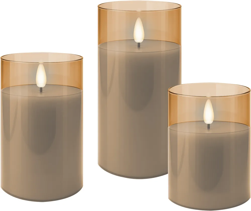 GOOBAY LED-Echtwachskerzen, Glas, Timerfunktion, 3 Stück, warmweiß, gold