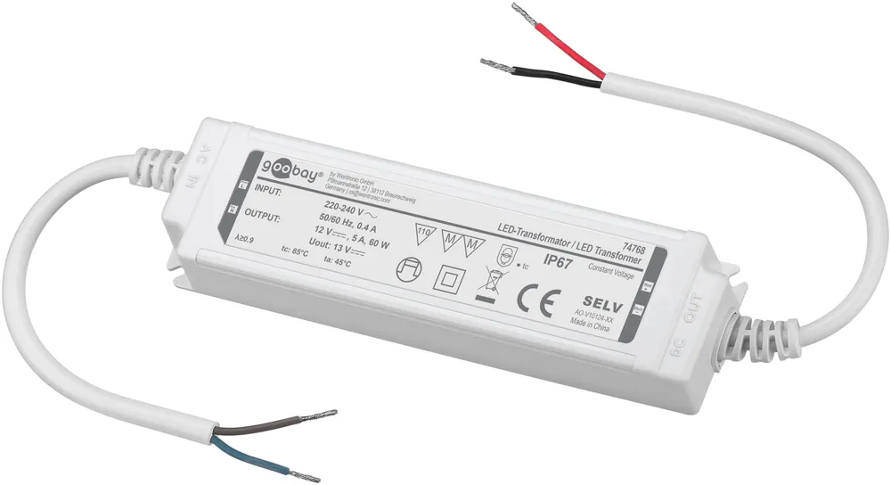 GOOBAY Wetterfester LED-Trafo 12V DC, 60W, 5 A, IP67