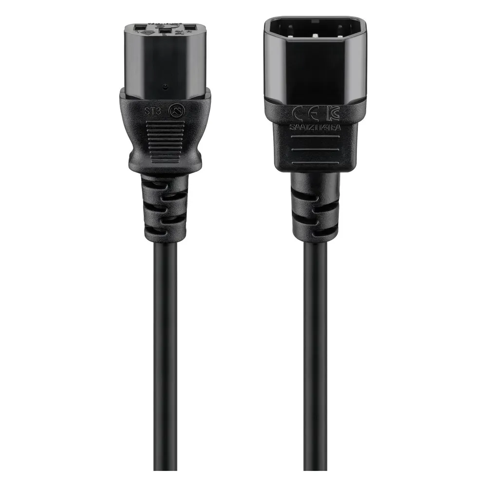 Kaltgeräteverlängerung, AC Buchse auf AC Stecker, 0,5 m, schwarz