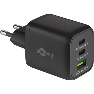 Ladegerät USB-C PD 65W 3 Ports GaN Schwarz Goobay 64753