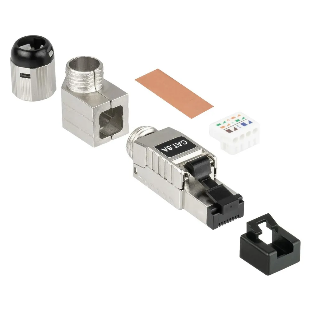 Good Connections RJ45 Stecker Cat. 6A, werkzeuglos / feldkonfektionierbar, STP geschirmt, Metall, 5 Richtungen, Good