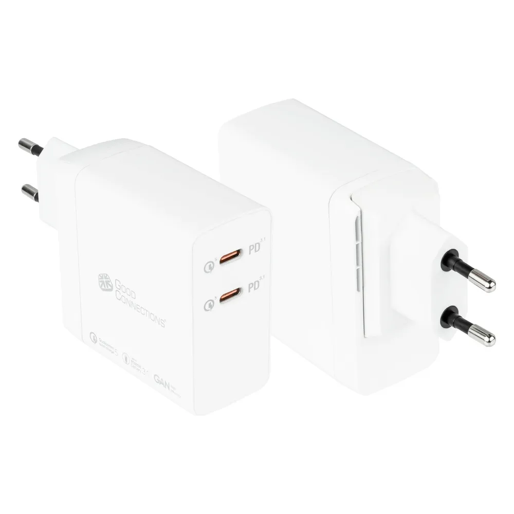 Good Connections GC USB-Schnellladegerät 140W GaN-Technologie, 2x USB-C, PD 3.1, QC 5.0, PPS weiss
