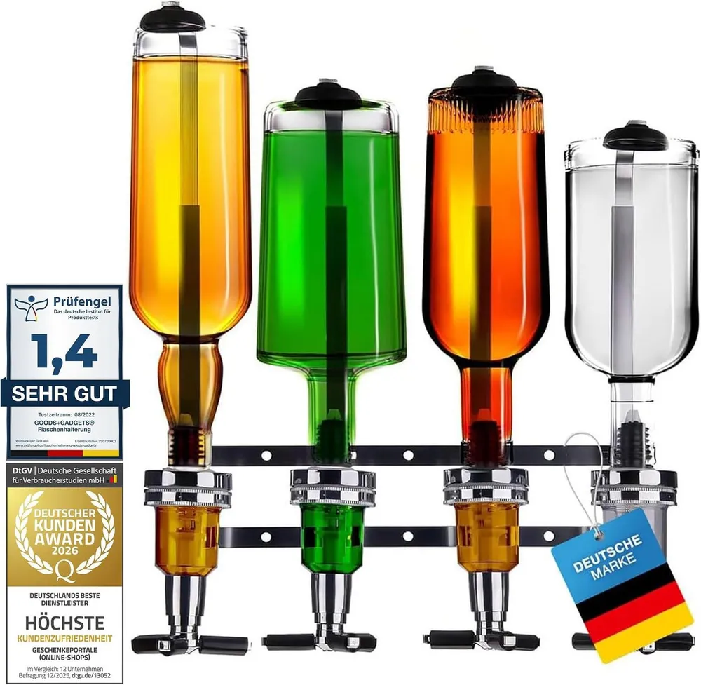 Goods+Gadgets Flaschenhalter Barbutler Flaschenhalter mit 2cl Dosierer–Edles Spirituosen-Accessoire, Flaschenhalterung für Getränke
