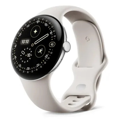 Google Pixel Watch 4 Bluetooth GPS NFC 45mm AMOLED Silber Beige S/L Wasserdicht IP68 SpO2 Pulsmesser