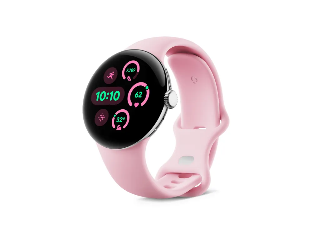 Google Pixel Watch 3 (Wi-Fi) 41mm Polished Silver mit Sportarmband Rose Quartz | ga05756-de |
