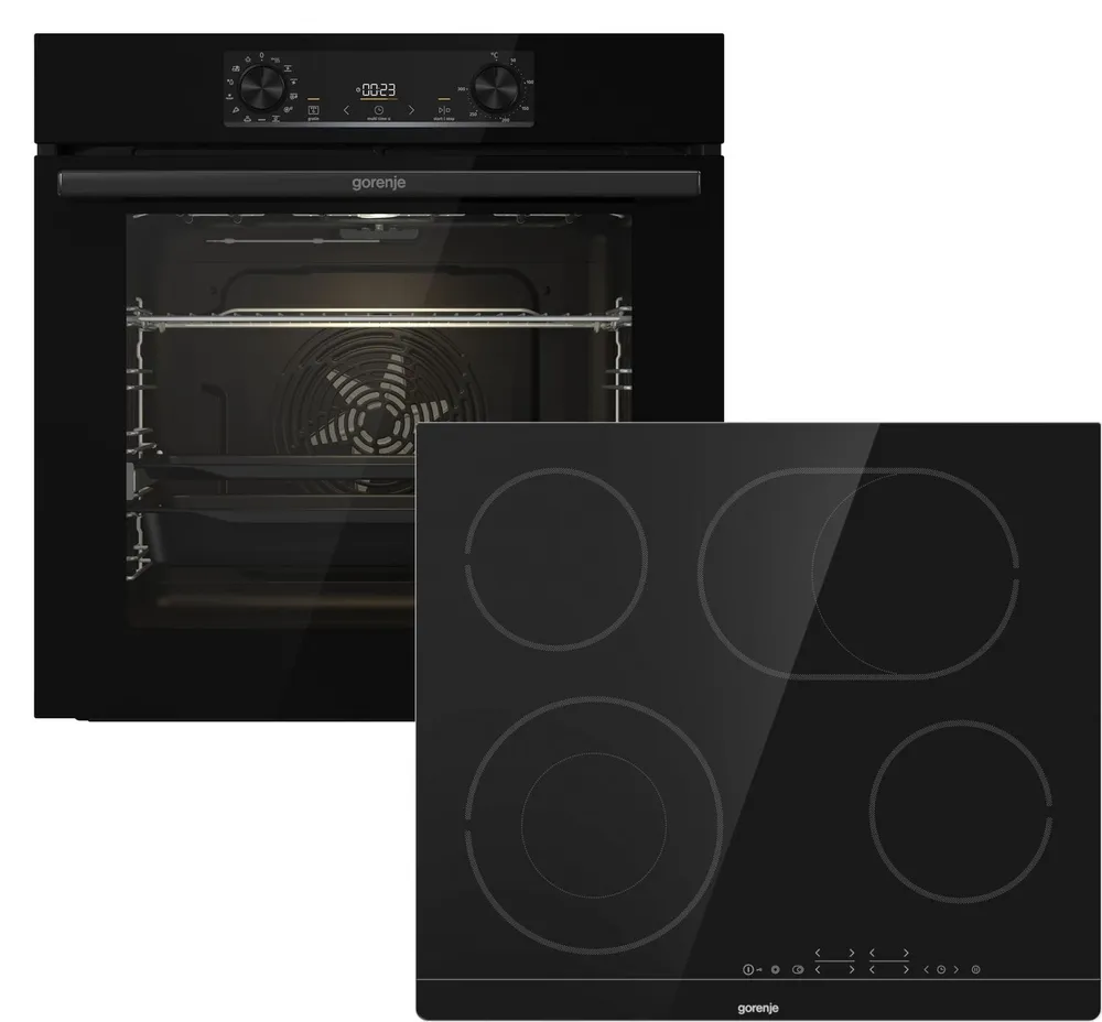GORENJE Backofen-Set Black Pacific Basic Set, mit 1-fach-Teleskopauszug, Aqua Clean, Pizzafunktion mit 300 °C – perfekt für Pizza, Focaccia und mehr!