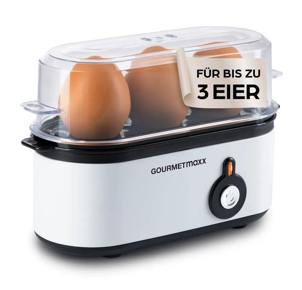 GOURMETmaxx Eierkocher für 3 Eier 210W weiß, 210 W, mit Messbecher & Eierstecher - kompakt