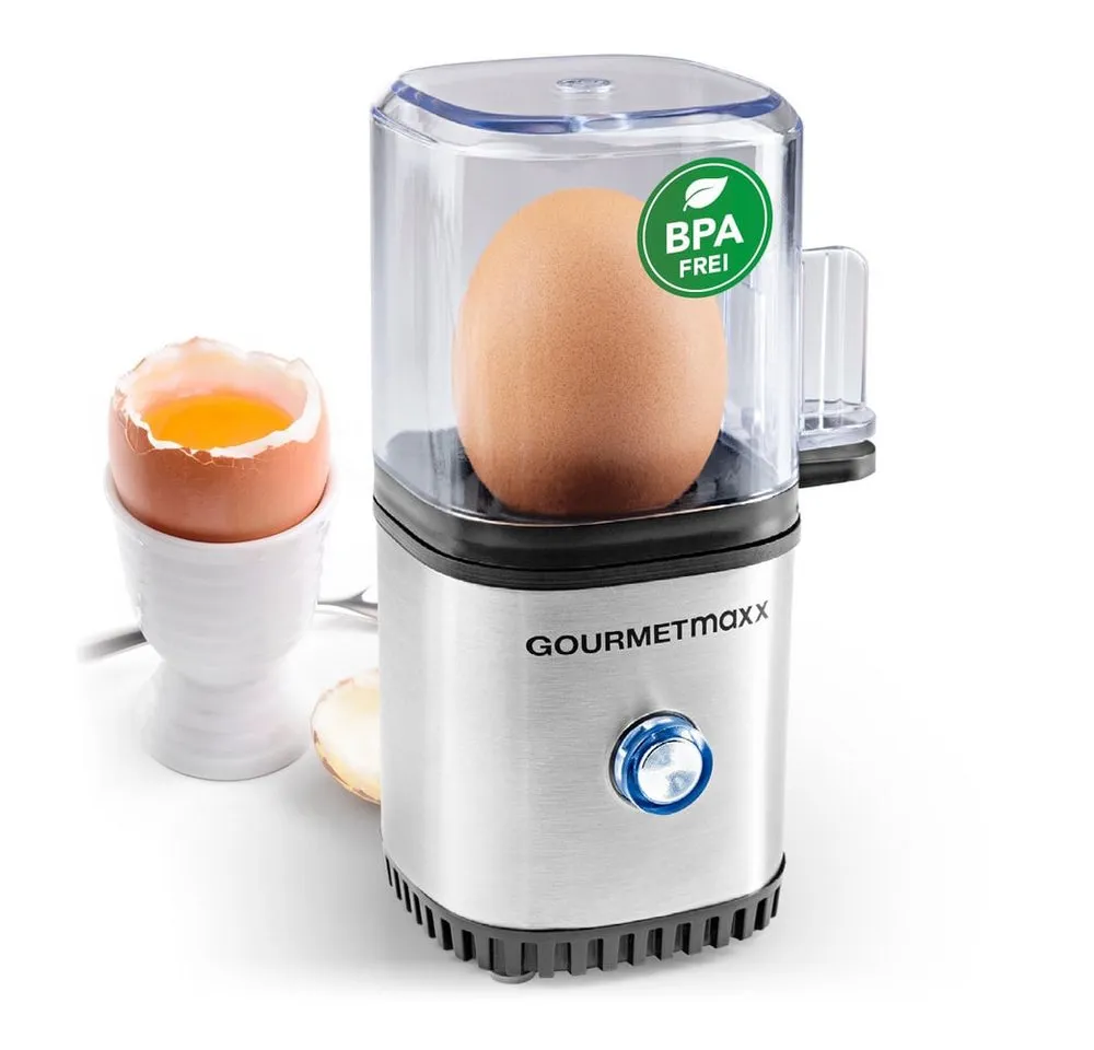 GOURMETmaxx Eierkocher GOURMETmaxx Design-Eierkocher für 1 Frühstücksei, 70 W, für perfekte Frühstückseier, mit Messbecher & Ei-Stecher